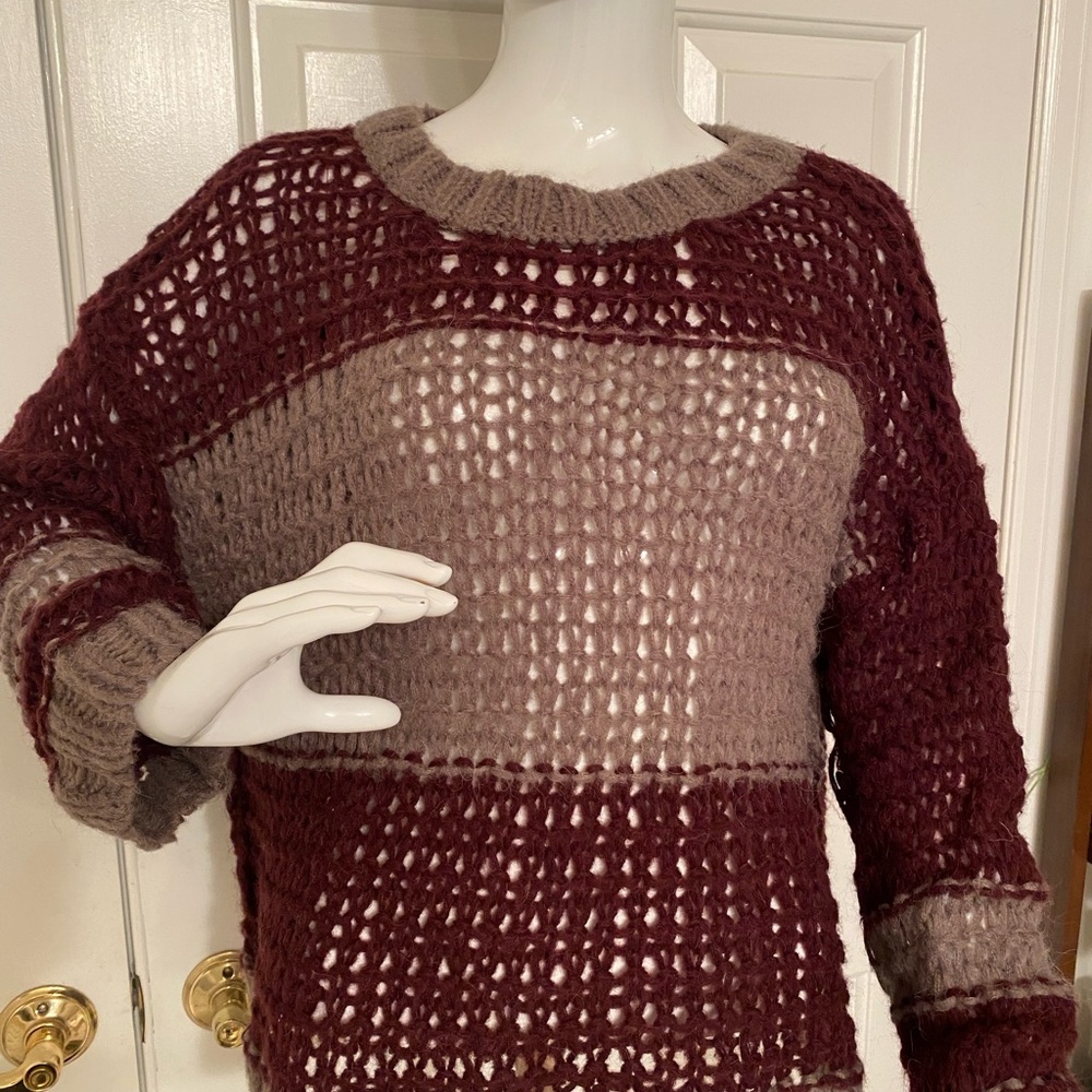 Free People Burgundy and Taupe Monaco Knit Sweater SIze XS